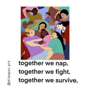 13 people of heritage cuddle while napping in bright blankets