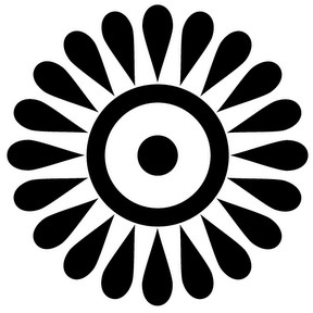 Ghanaian adinkra symbol representing the Sun has a circle with a dot in the middle and 20 petals outside the ring