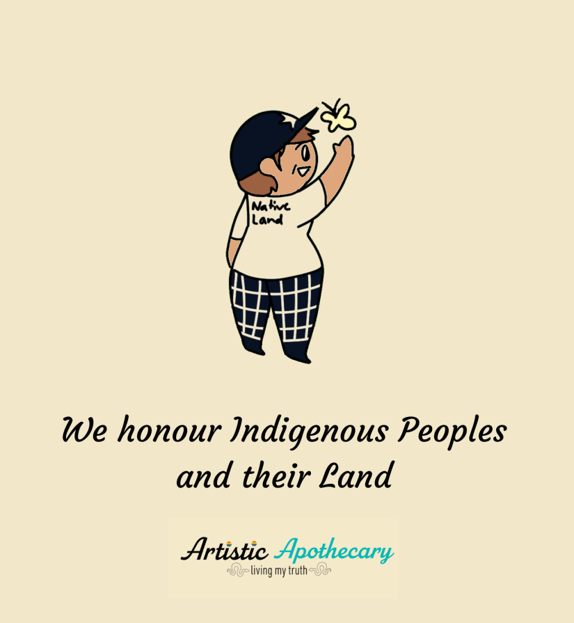 A native person interacts with a yellow butterfly. We honour Indigenous People and their land